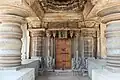 Lathe turned half pillars, ornamantal door jamb and lintel in the mukha mantapa of Lakshmi Narasimha temple at Vignasante