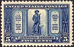 Daniel Chester French's The Minute Man depicted on US Postage Stamp, 1925 Issue, 5¢