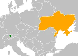 Map indicating locations of Liechtenstein and Ukraine