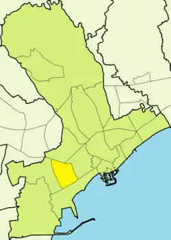 Map showing in yellow colour the location of Omonoia district inside Limassol Municipality.