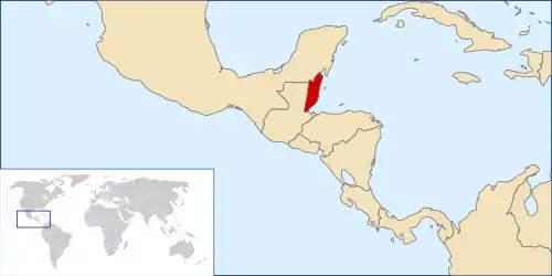 Map of Central America with Belize highlighted