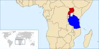 Map of Africa with Tanzania and Uganda highlighted