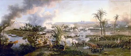 Cavalry battlescene with pyramids in background