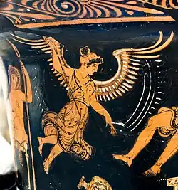 Lyssa, winged and holding a goad