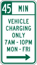 R7-114b 45 minute, vehicle charging only (times and days)