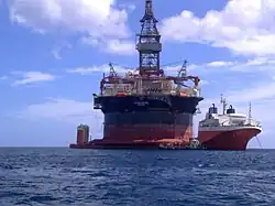 Mighty Servant 1 carrying driller Sevan Brasil off the coast of Port Louis, Mauritius