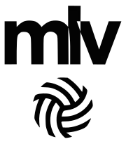 A simple depiction of a volleyball, with the letters "mlv" in lowercase printed above it.