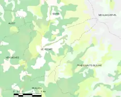 Basic map showing the boundaries of the town, neighbouring communes, vegetation zones and roads