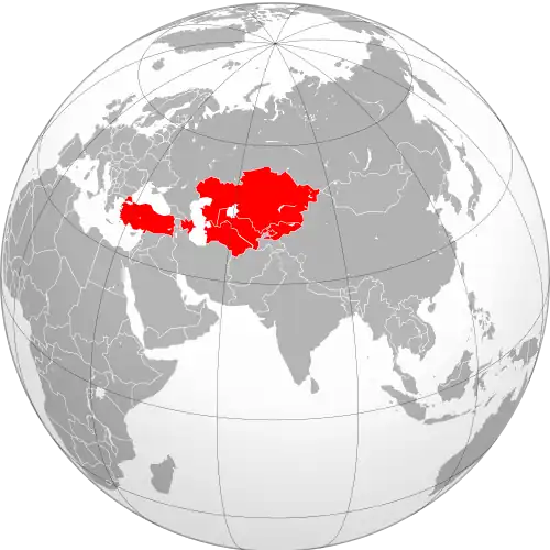 Map highlighting present-day Turkic countries