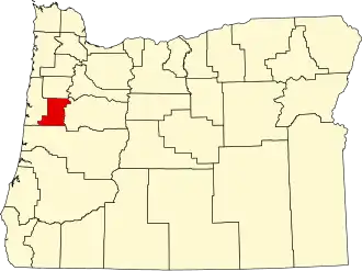 Map of Oregon highlighting Benton County