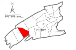 Map of Perry County, Pennsylvania highlighting Southwest Madison Township