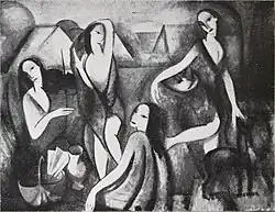Marie Laurencin, 1910–11, Jeunes filles, oil on canvas, 115 cm × 146 cm (45 in × 57 in), Moderna Museet, Stockholm