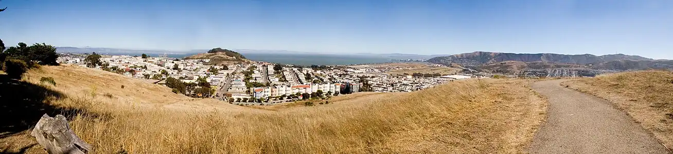 Panorama from McLaren Park, showing the view to San Francisco Bay.