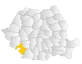 Map of Romania highlighting Mehedinti County