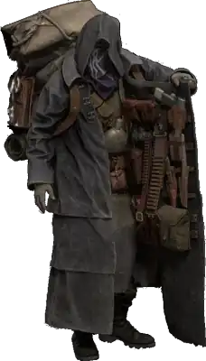 The Merchant holding open his coat.