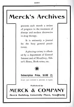 Ad for the January 1906 edition of the Merck's Archives