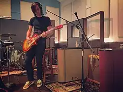 Mike Kennerty recording with The All-American Rejects in 2016.