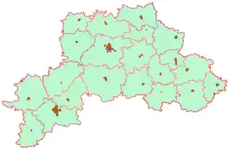 Map of the administrative subdivisions of the Mogilev region