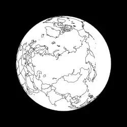 Figure 7: View of the Earth from the apogee of a Molniya orbit under the assumption that the longitude of the apogee is 90° E. The spacecraft is at an altitude of 39,867 km over the point 90° E 63.43° N.