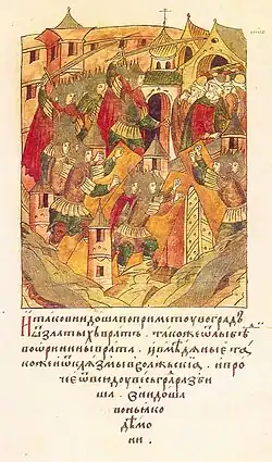 The Golden Horde raids Vladimir, miniature from the Illustrated Chronicle of Ivan the Terrible