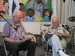 Jazz writer Dan Morgenstern, left, with record producer George Avakian, right