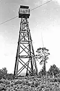 Mt Nowa Nowa fire tower was built in 1926/27 by the Forests Commission Victoria. It is believed that Bill Ah Chow helped with its construction. Photo Jim McKinty 1949.