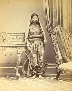 Muslim woman, in Sind, India, in salwar-style pyjamas, 1870.