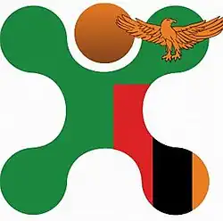 Mwebantu New Media's logo consists of a copper eagle and a cartoon of a person in Zambian flag colours