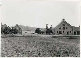 The barn at Bjärka-Säby Castle, Sweden, around 1909.