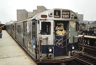 New York City Subway train covered in graffiti (1973)