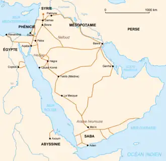 Trade routes of the Nabataeans throughout the Arabian Peninsula