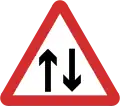B21: Two-way traffic straight ahead