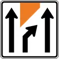 Lane management (three lanes, middle lane merges to the right)