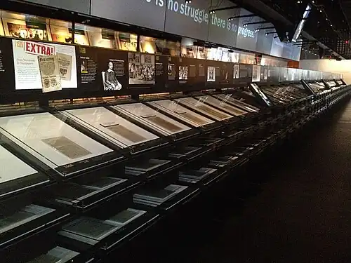 Exhibit of historic newspapers at the Newseum in Washington, D.C.