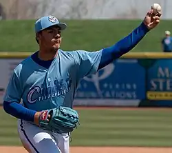 Position player Nick Pratto pitching for Omaha in 2025