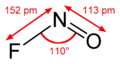 Skeletal formula of nitrosyl fluoride with measurements