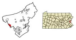 Location of Northampton in Northampton County, Pennsylvania (left) and of Northampton County in Pennsylvania (right)
