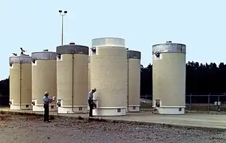 Image 88Dry cask storage vessels storing spent nuclear fuel assemblies (from Nuclear power)