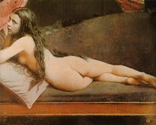 Nude woman in colored daguerreotype by Moulin, circa 1851–1854