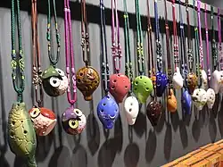 Owl-shaped ocarinas on sale in a shop in Taiwan