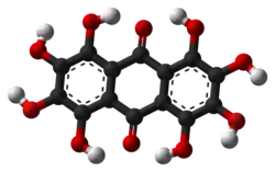 Ball and stick model of octahydroxyanthraquinone