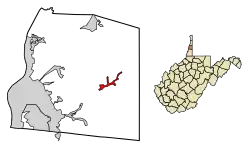 Location of Valley Grove in Ohio County, West Virginia.