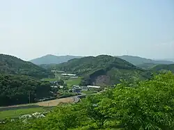 A view of Otsuki's windmills from the top of Fureai Park