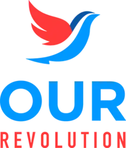 Official logo depicting right-facing bird above organization name in all capital letters, all in two shades of blue and one of red