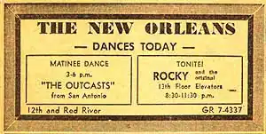 Ticket for an Outcasts show w/ 13th Floor Elevators