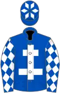 Royal blue, white cross of lorraine, white diamonds on sleeves, royal blue cap, white diamonds