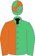 Emerald green and orange (halved), quartered cap