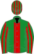 Green, red stripe, striped sleeves and cap