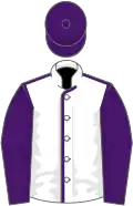 White, purple seams, sleeves and cap