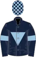 Dark blue, light blue inverted triangle and armlets, check cap